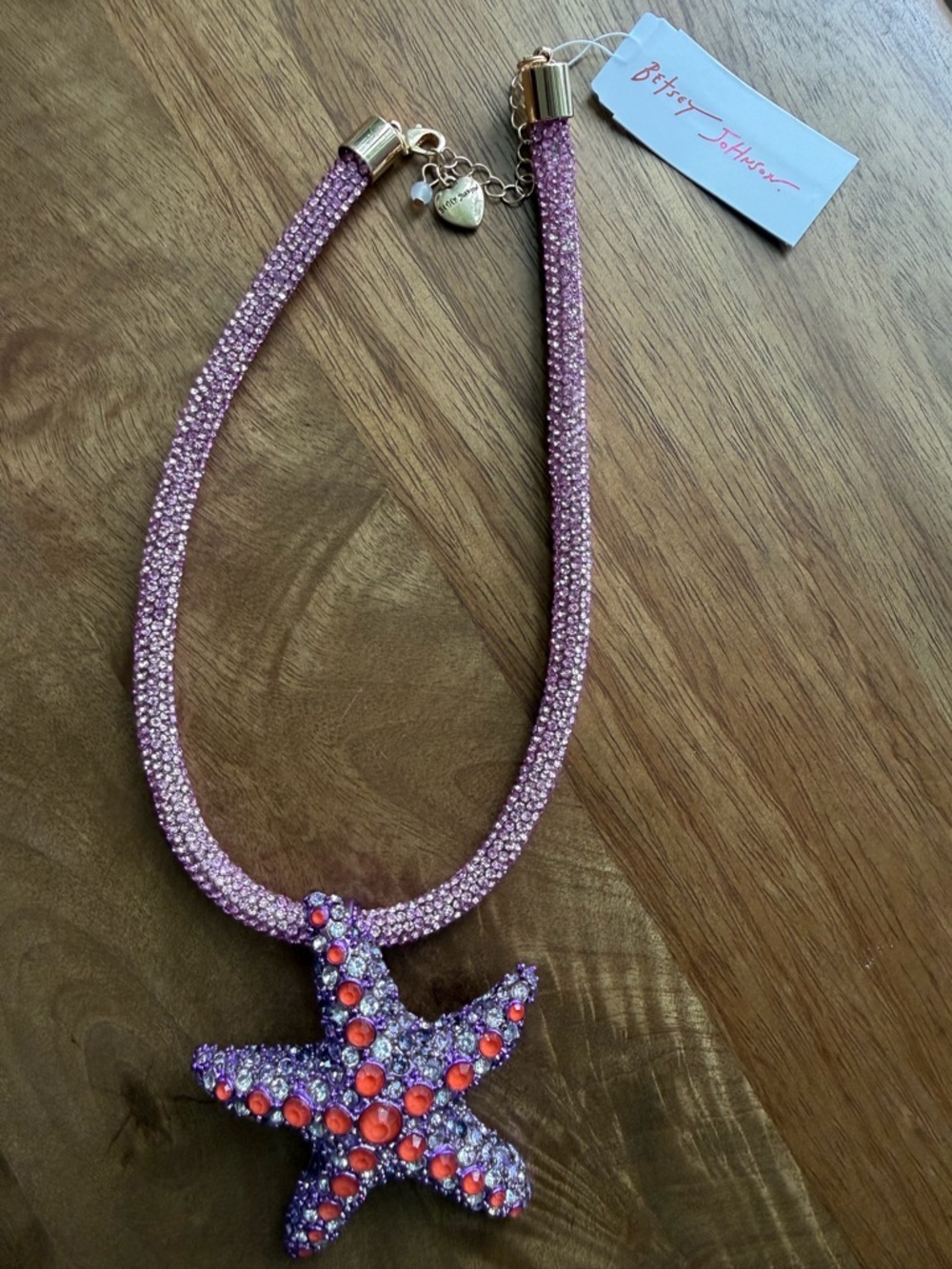 Betsey Johnson Purple Crystal Starfish pendant chord Necklace